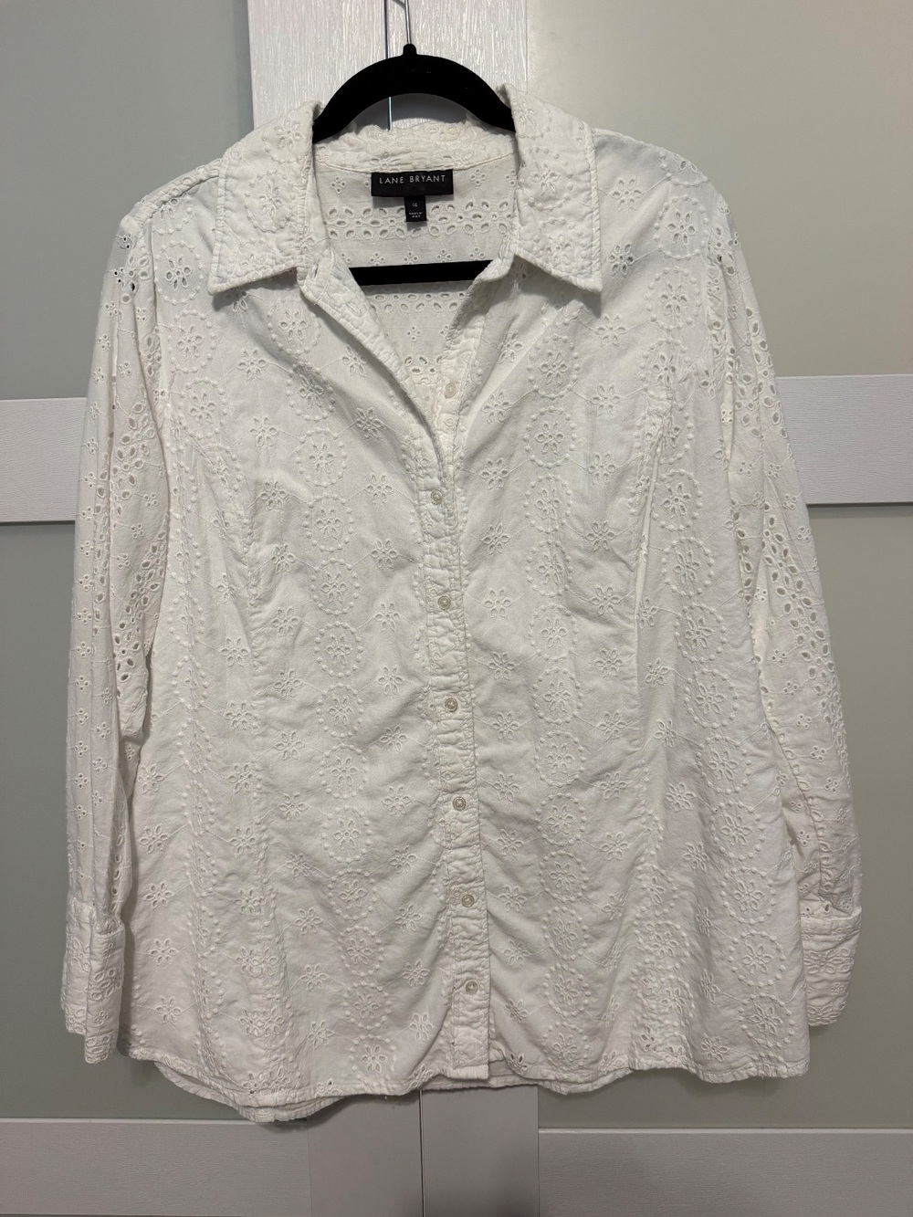 Lane Bryant White Eyelet Button-Down Long Sleeve